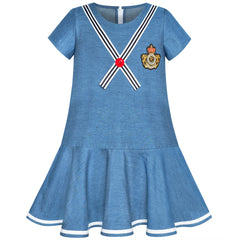 Girls Cold Shoulder Dress Denim Cowboy 3/4 Sleeve Size 2-12 Years