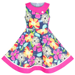 Girls Dress Floral Colorful Sundress Cotton Casual Size 4-12 Years