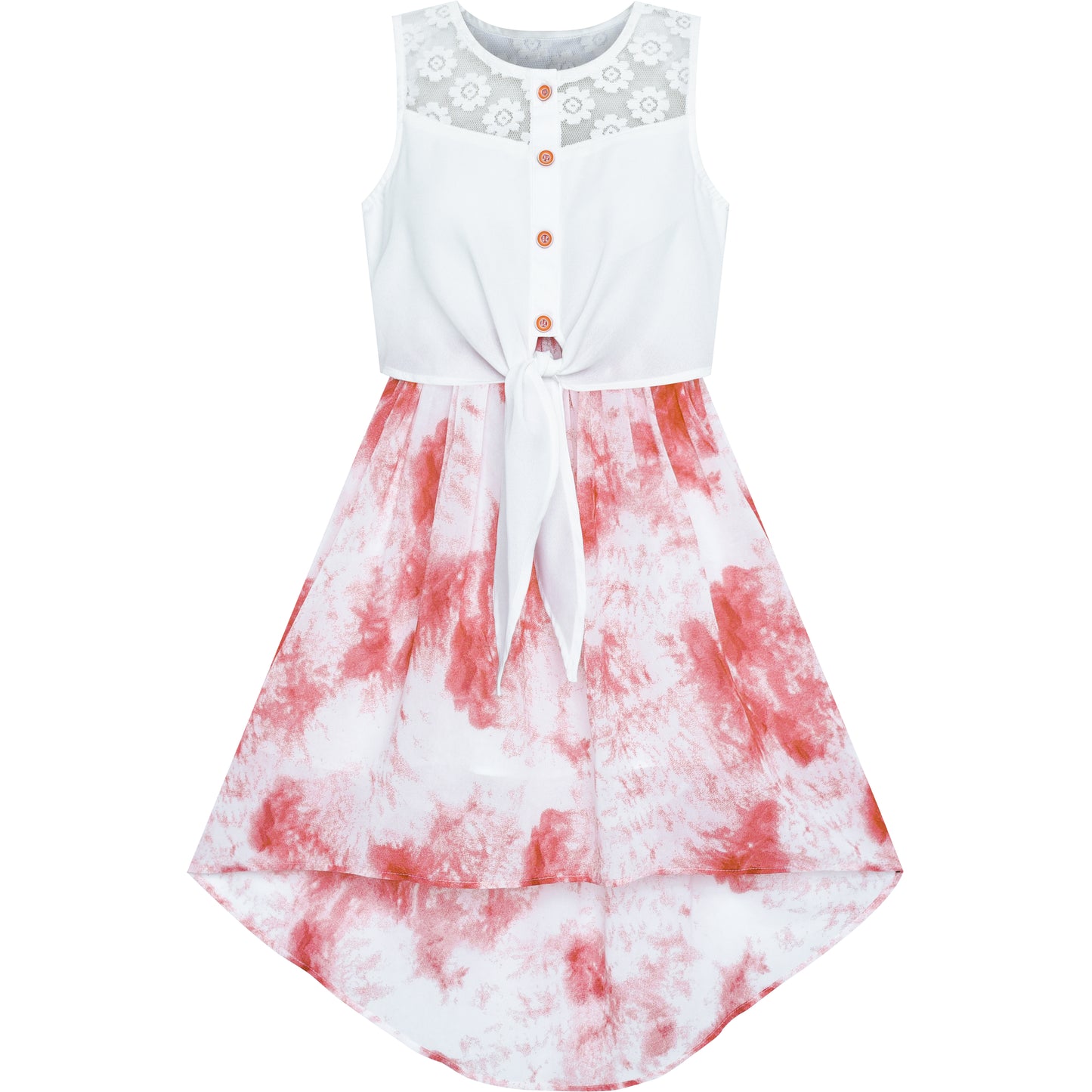 Girls Dress Chiffon Floral High-Low Tie Waist Party Princess Size 7-14 Years
