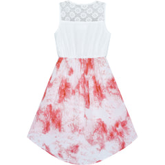 Girls Dress Chiffon Floral High-Low Tie Waist Party Princess Size 7-14 Years