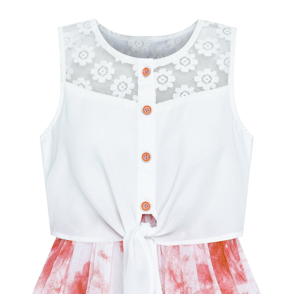 Girls Chiffon Floral High-Low Dress - Party Princess Style With Tie Waist