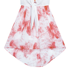 Girls Dress Chiffon Floral High-Low Tie Waist Party Princess Size 7-14 Years