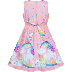 Girls Dress Rose Flower Double Bow Tie Party Size 4-12 Years