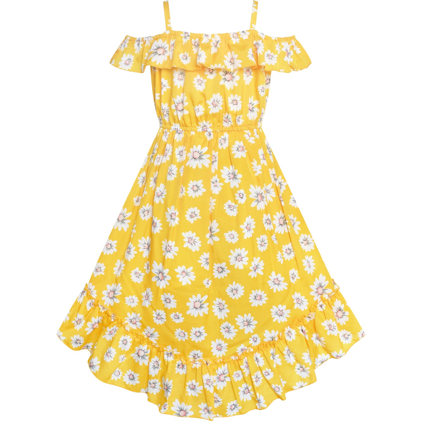 Girls Dress Flower Asymmetrical Hem Skirt Tank Dress Size 6-14 Years