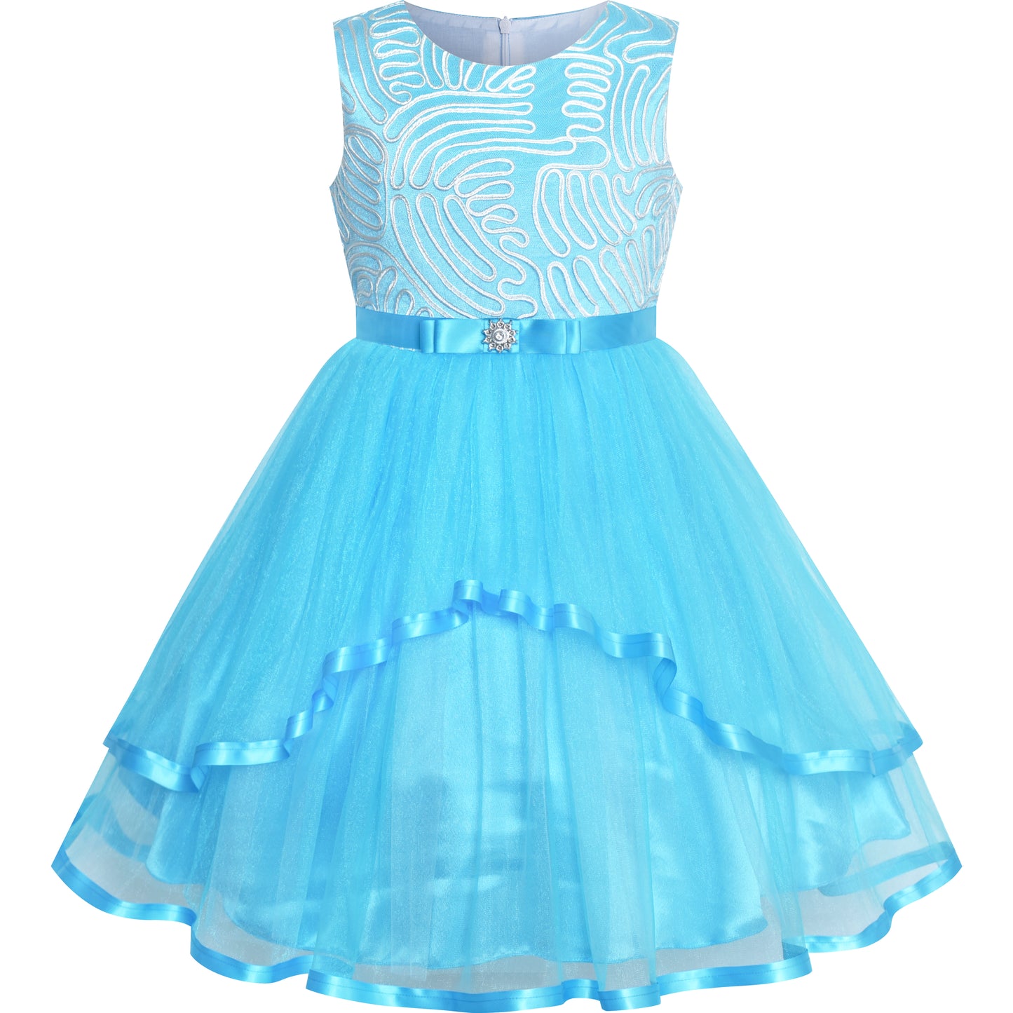 Sunny Fashion Girls Elegant Wave Hem Tulle Party Dress