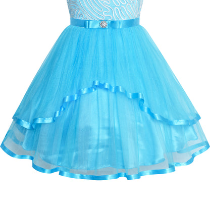 Sunny Fashion Girls Elegant Wave Hem Tulle Party Dress