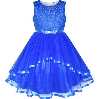 Sunny Fashion Girls Elegant Wave Hem Tulle Party Dress