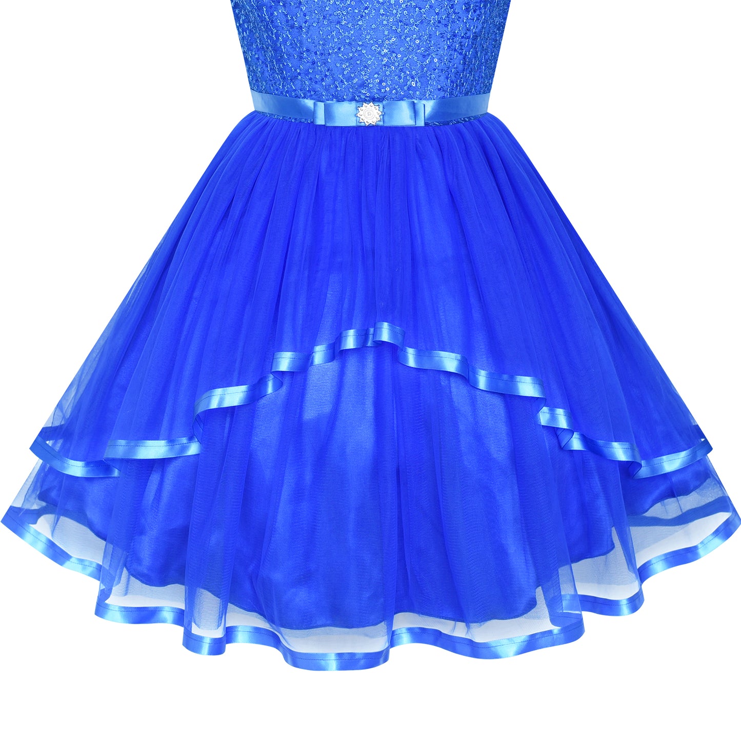 Sunny Fashion Girls Elegant Wave Hem Tulle Party Dress