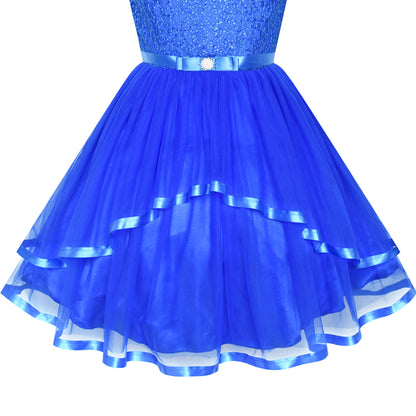 Sunny Fashion Girls Elegant Wave Hem Tulle Party Dress