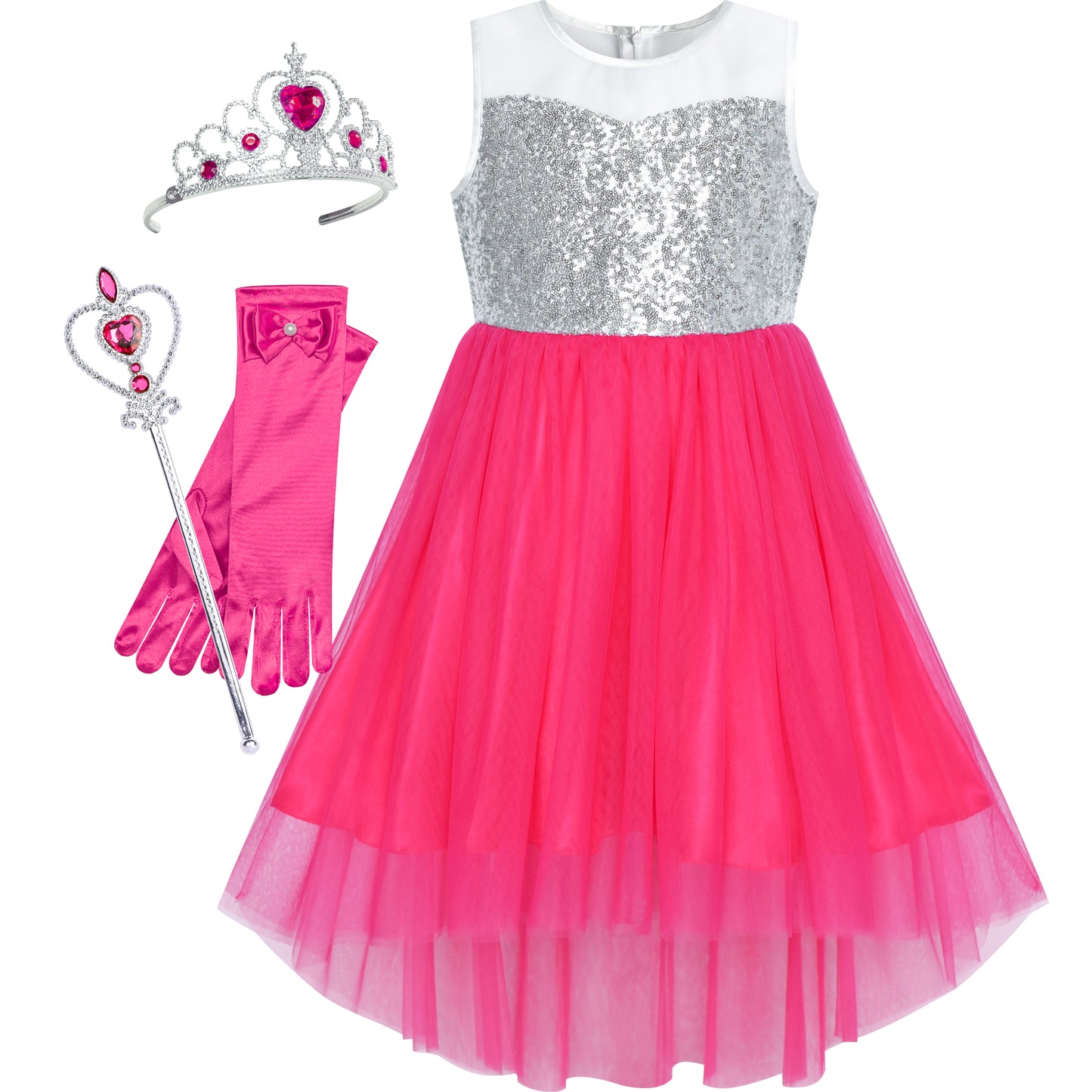 Girls Dress Hi-low Magic Wand Princess Crown Dress Up Costume Size 4-14 Years