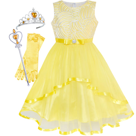 Flower Girls Dress Princess Crown Dress Up Party Size 4-12 Years