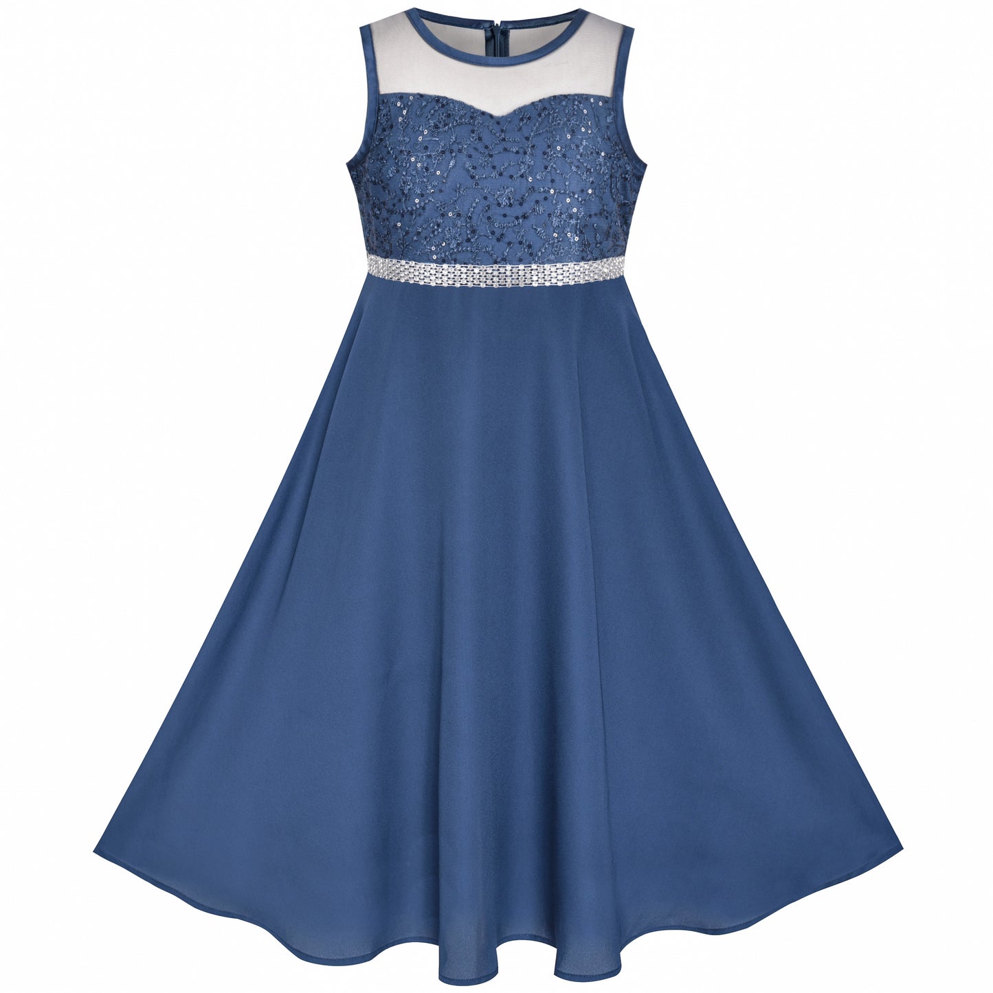 Girls Dress Rhinestone Chiffon Bridesmaid Dance Ball Maxi Gown Size 6-14 Years