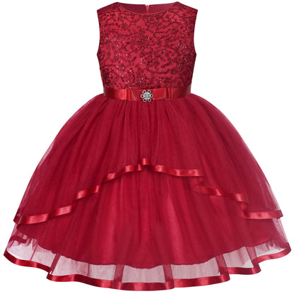 Sunny Fashion Girls Elegant Wave Hem Tulle Party Dress