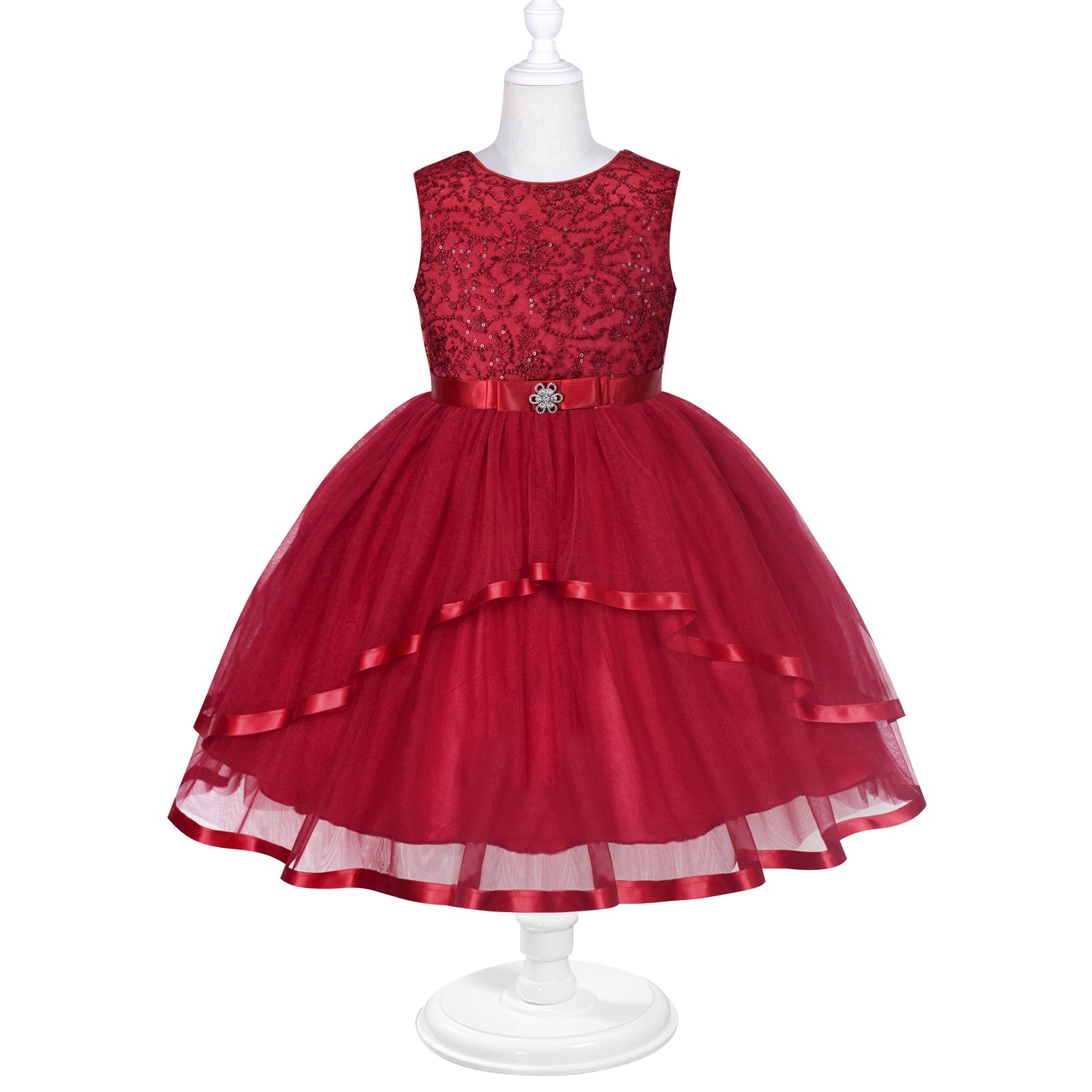 Sunny Fashion Girls Elegant Wave Hem Tulle Party Dress