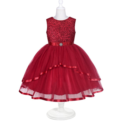 Sunny Fashion Girls Elegant Wave Hem Tulle Party Dress
