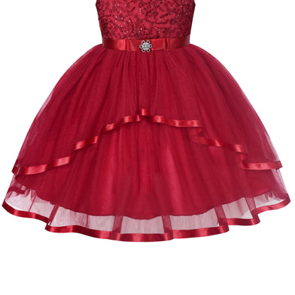 Sunny Fashion Girls Elegant Wave Hem Tulle Party Dress