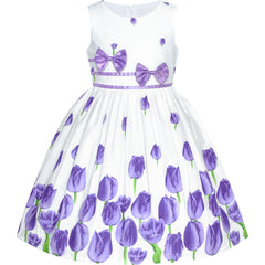 Girls Dress Rose Flower Double Bow Tie Party Size 4-12 Years