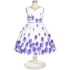 Girls Dress Rose Flower Double Bow Tie Party Size 4-12 Years