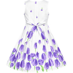 Girls Dress Rose Flower Double Bow Tie Party Size 4-12 Years