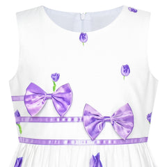 Girls Dress Rose Flower Double Bow Tie Party Size 4-12 Years