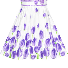 Girls Dress Rose Flower Double Bow Tie Party Size 4-12 Years