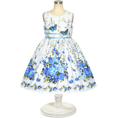 Girls Dress Rose Flower Double Bow Tie Party Size 4-12 Years