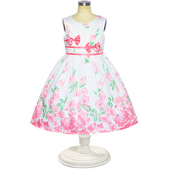 Girls Dress Rose Flower Double Bow Tie Party Size 4-12 Years