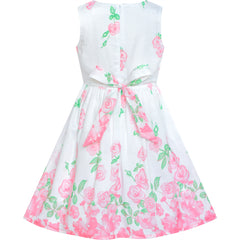 Girls Dress Rose Flower Double Bow Tie Party Size 4-12 Years