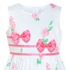 Girls Dress Rose Flower Double Bow Tie Party Size 4-12 Years