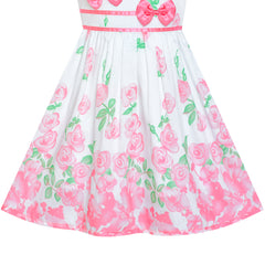 Girls Dress Rose Flower Double Bow Tie Party Size 4-12 Years
