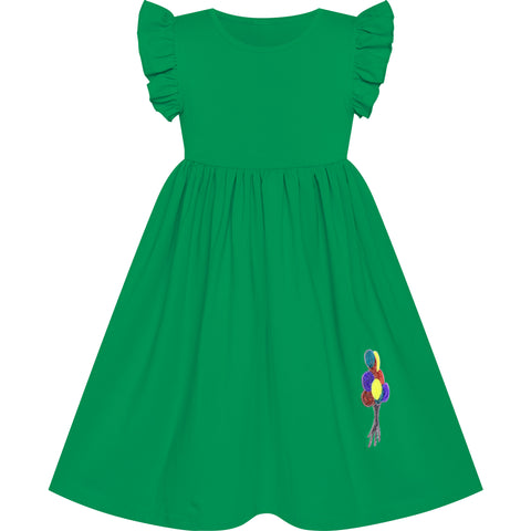 Girls Dress Deep Casual Cotton Flying Sleeve Balloon Size 3-8 Years