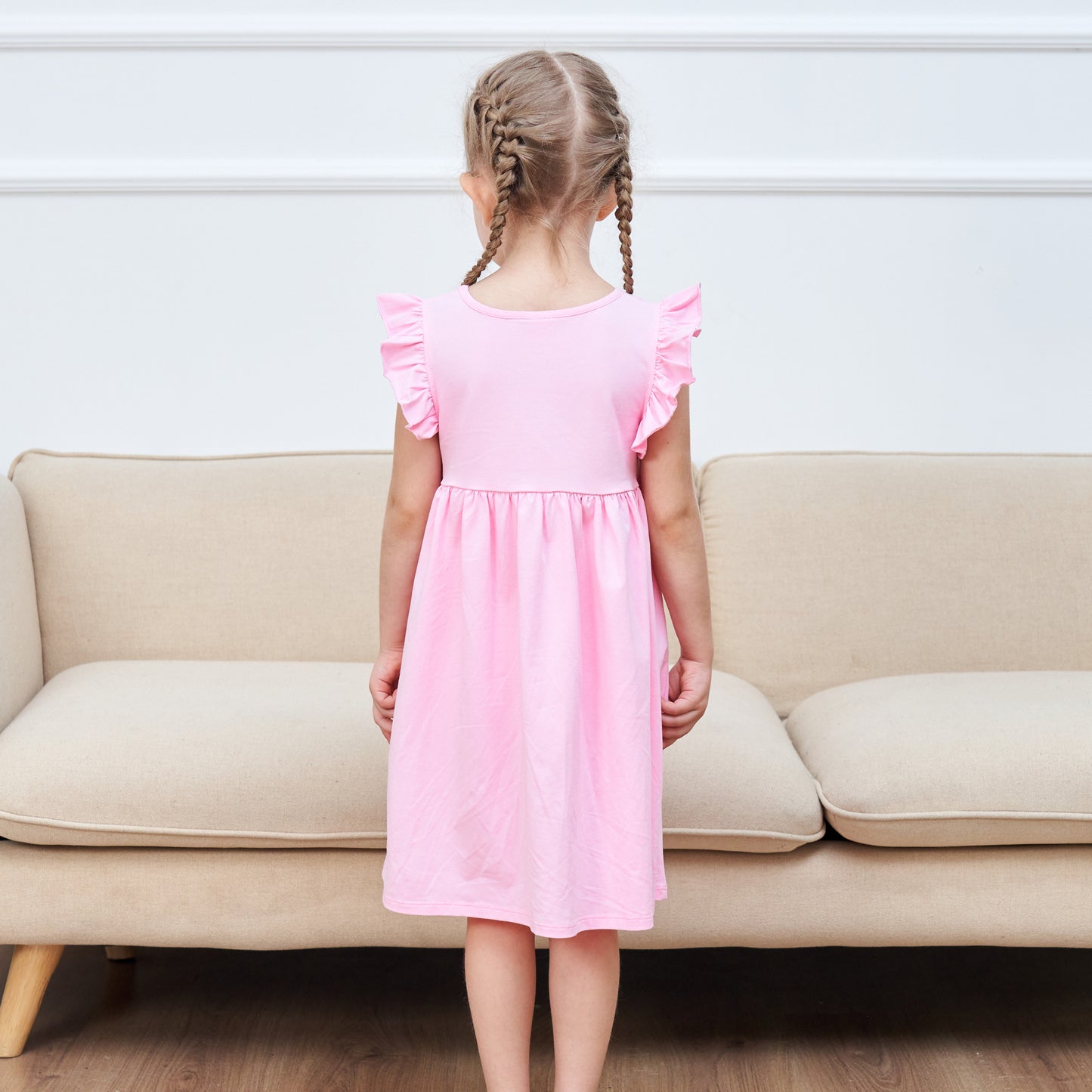 Girls Dress Deep Casual Cotton Flying Sleeve Balloon Size 3-8 Years