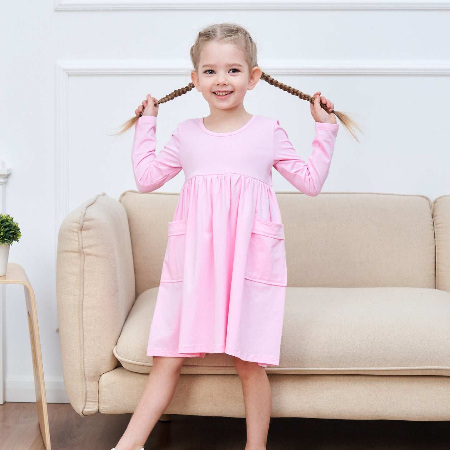 Girls Dress Deep Casual Cotton Flying Sleeve Balloon Size 3-8 Years