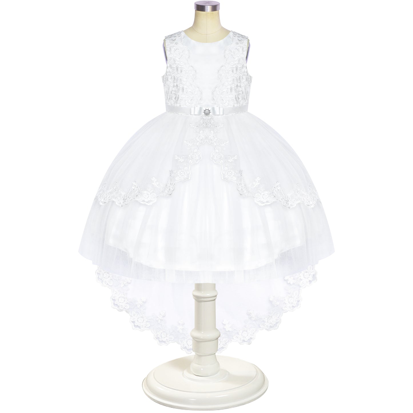 Flower Girl Dress Lace Hi-low Skirt Wedding Pageant Size 6-14 Years