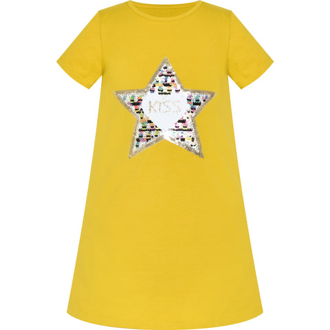 Girls Dress Cotton Casual Star Embroidered Violet Size 3-7 Years