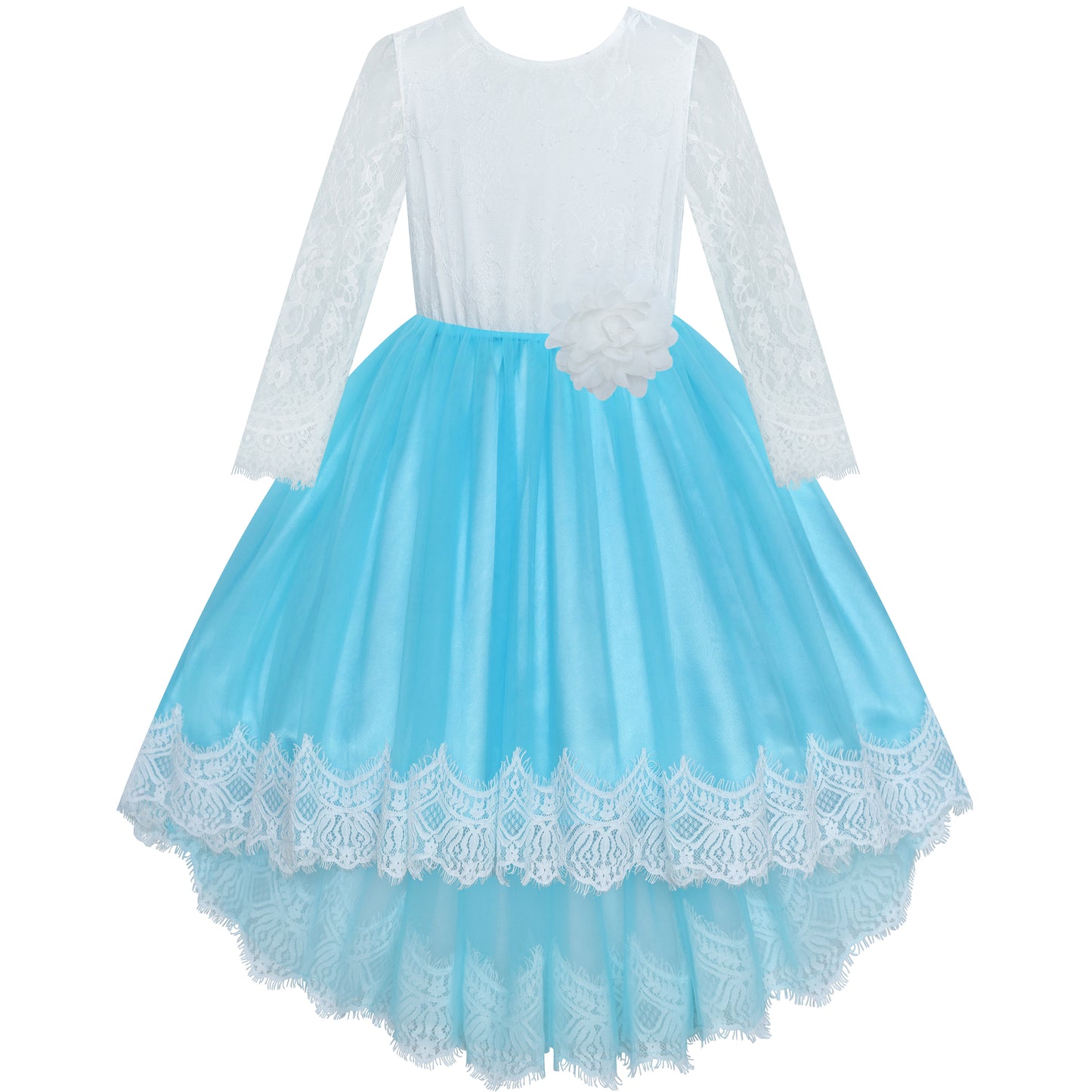 Flower Girl Dress Lace Hi-low Skirt Wedding Pageant Size 6-14 Years