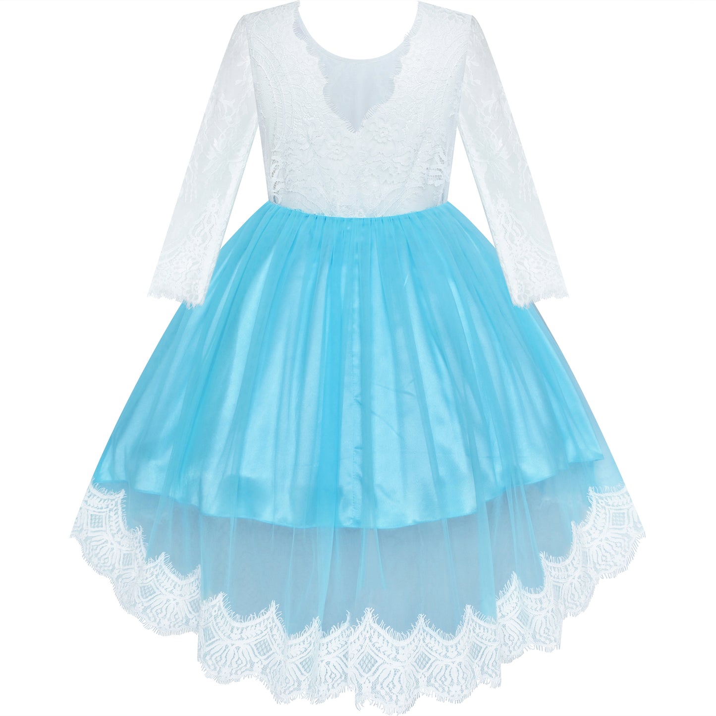 Flower Girl Dress Lace Hi-low Skirt Wedding Pageant Size 6-14 Years