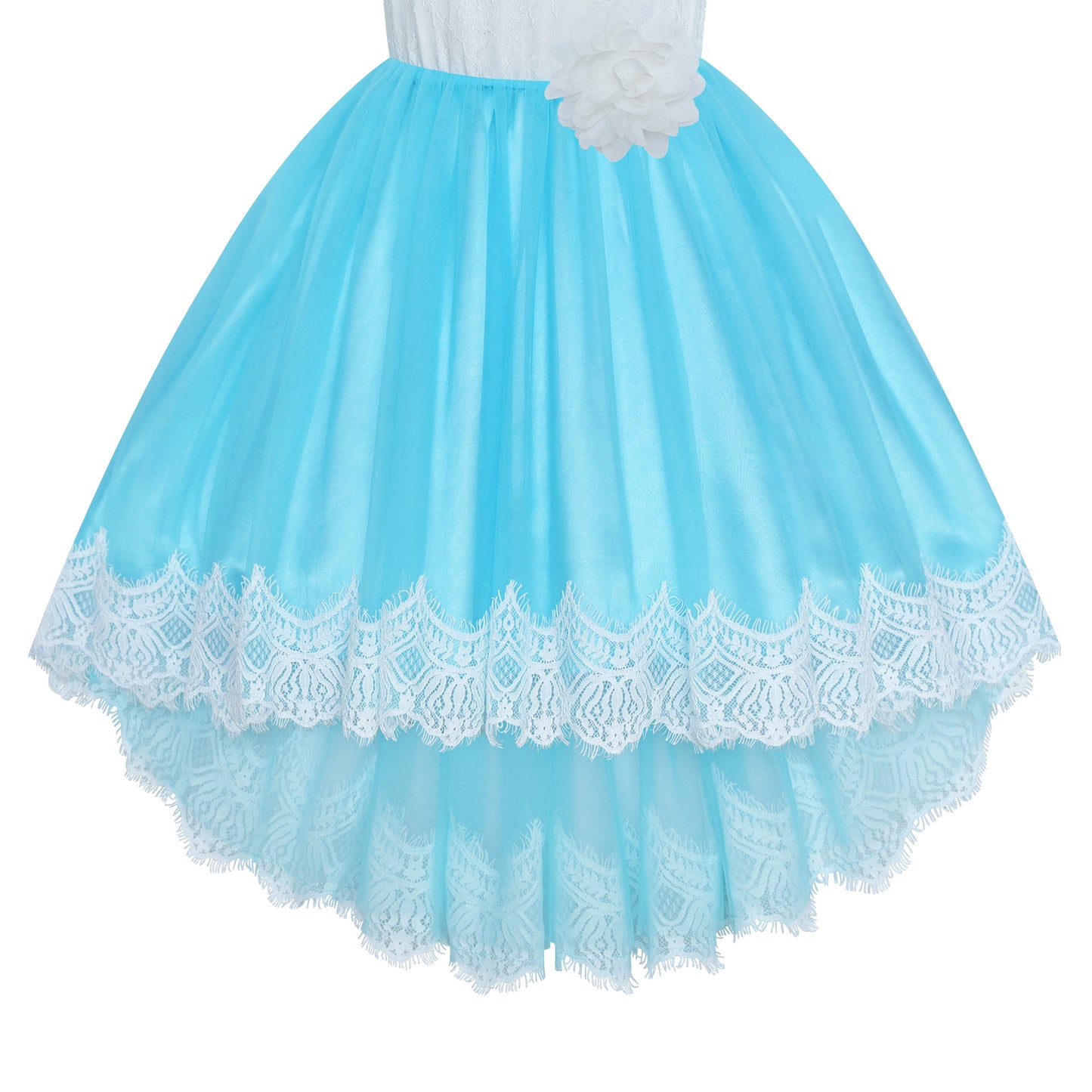 Flower Girl Dress Lace Hi-low Skirt Wedding Pageant Size 6-14 Years