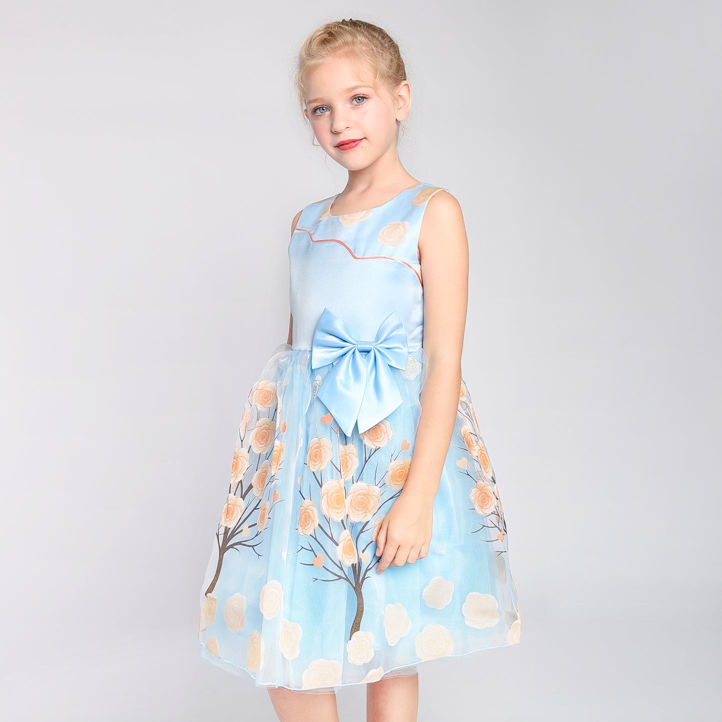 Girls Dress Bow Tie Color Contrast Size 4-12 Years