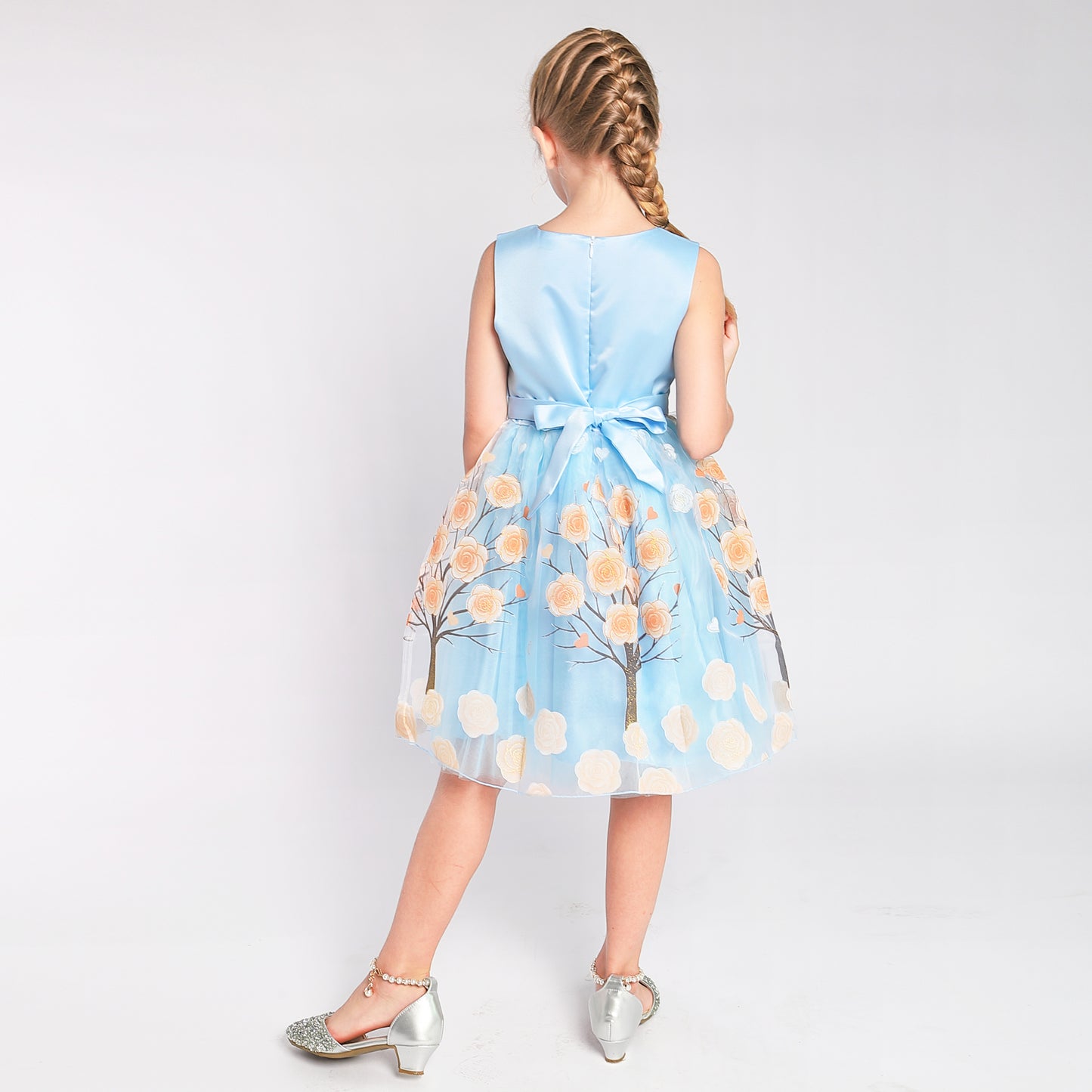 Girls Dress Bow Tie Color Contrast Size 4-12 Years
