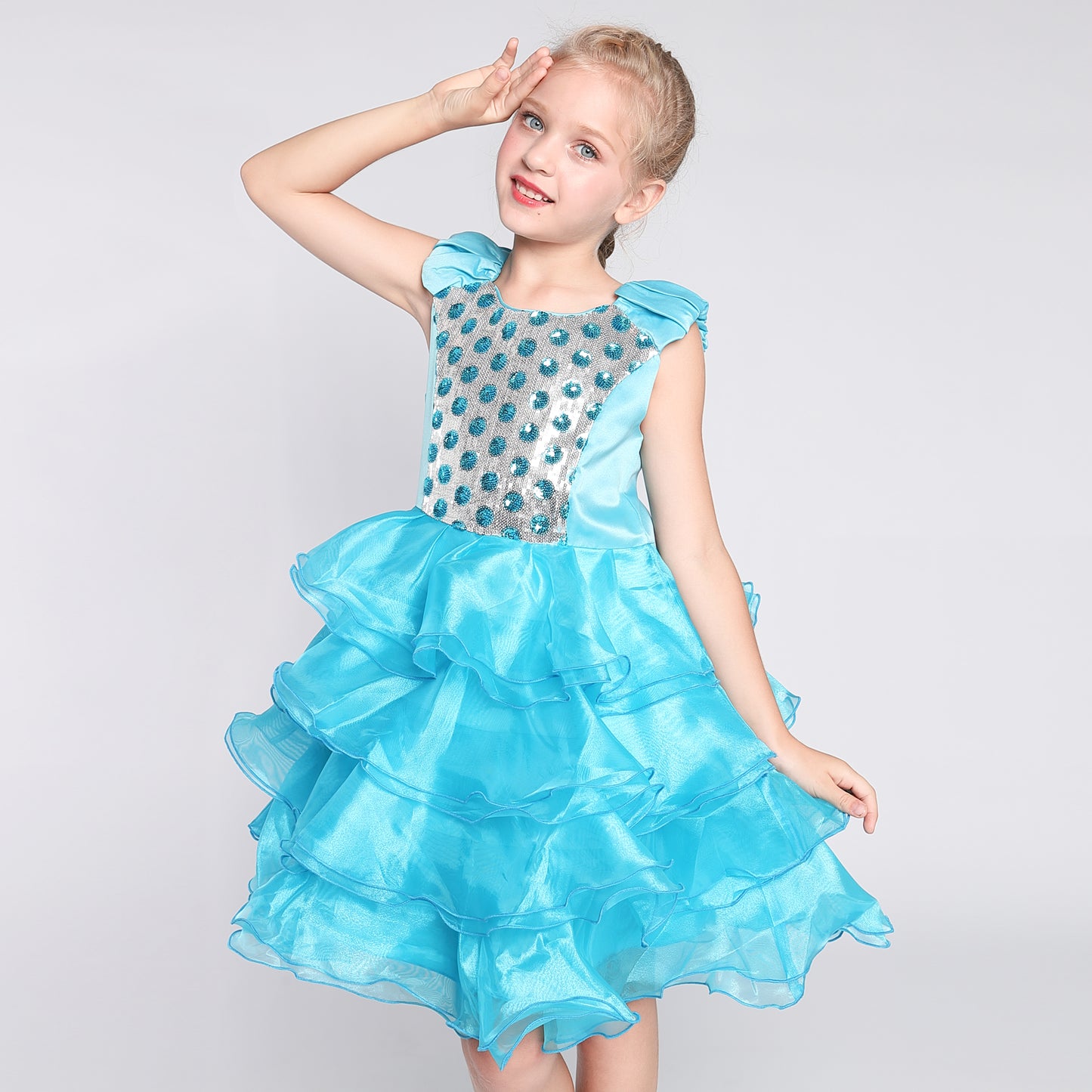 Girls Dress Ruffles Tulle Tiered Dress Sequin Party Birthday Princess Size 4-12 Years