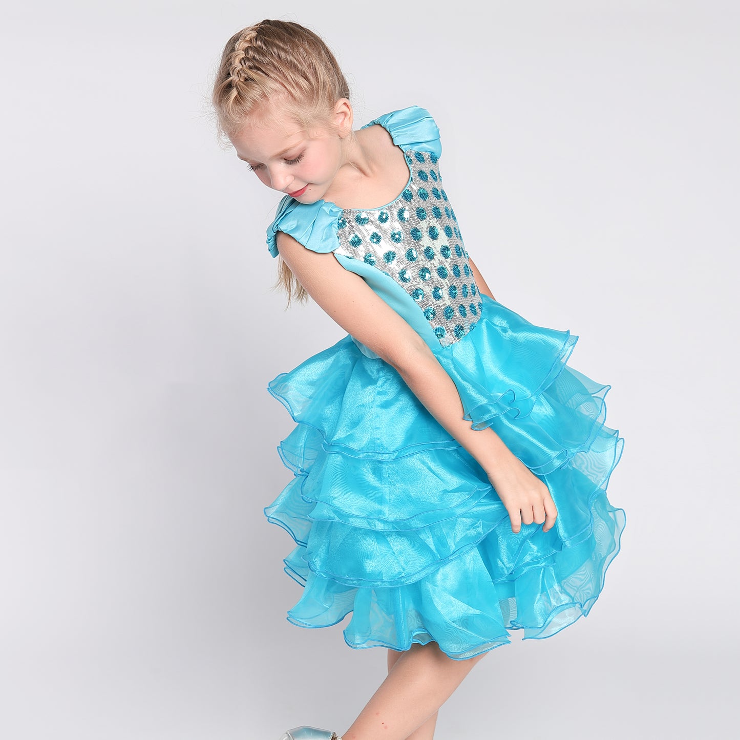 Girls Dress Ruffles Tulle Tiered Dress Sequin Party Birthday Princess Size 4-12 Years