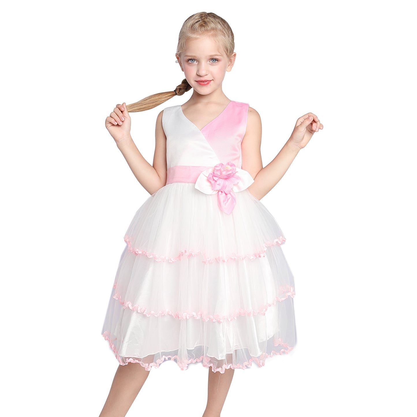 Flower Girls Dress Tiered Ruffle Skirt Pageant Size 3-10 Years