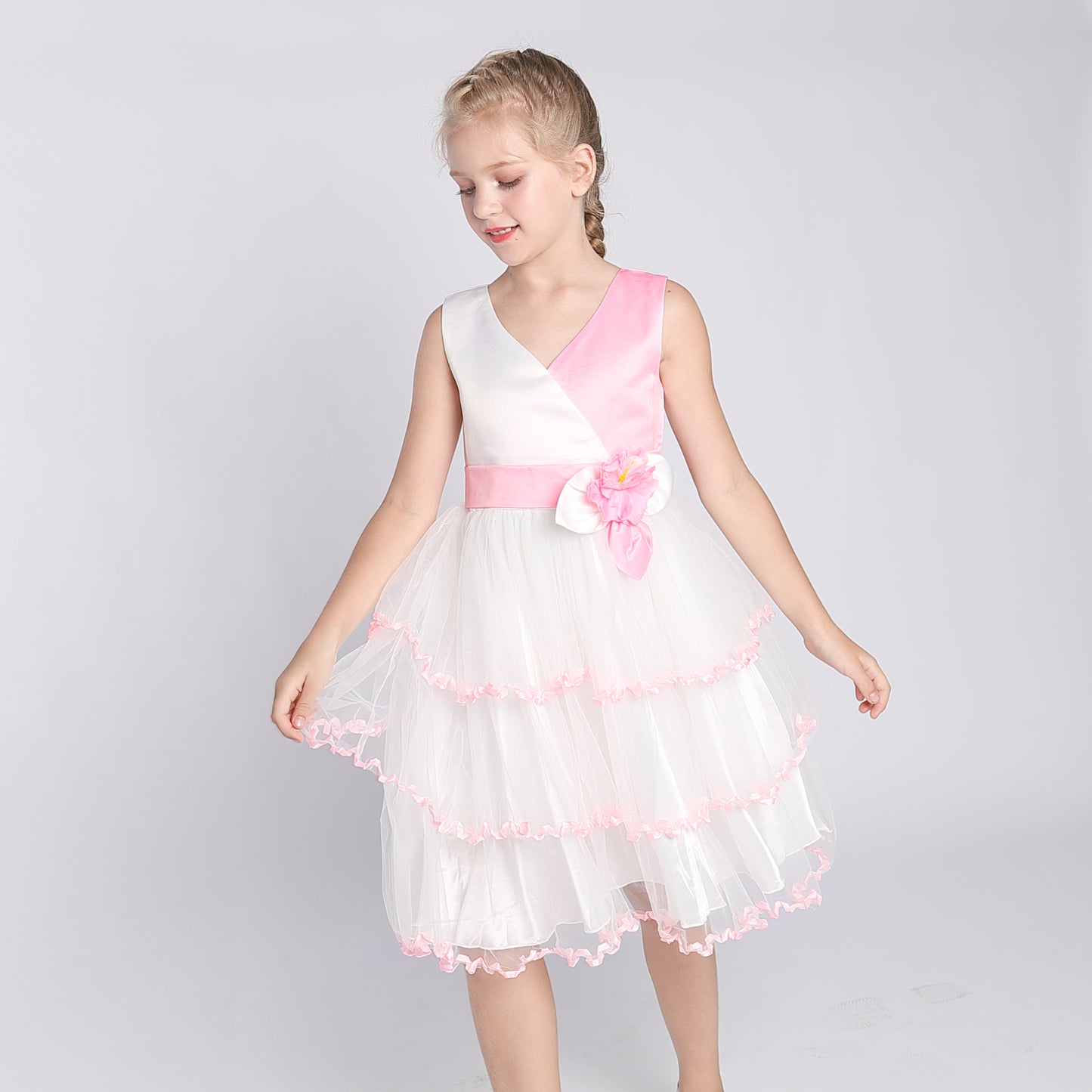 Flower Girls Dress Tiered Ruffle Skirt Pageant Size 3-10 Years