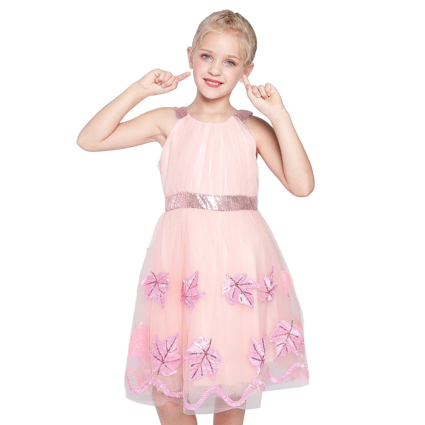 Girls Dress Butterfly Embroidered Halter Dress Party Size 5-12 Years