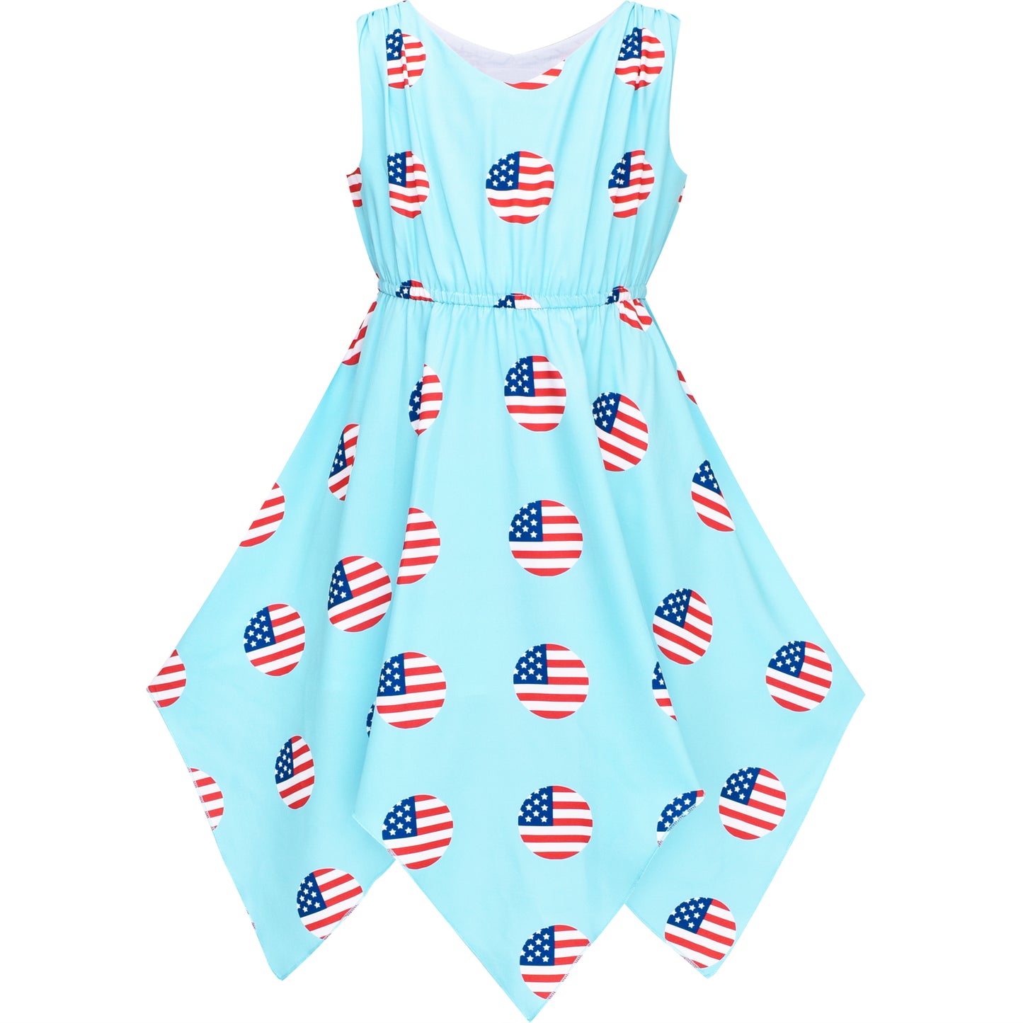 Girls Dress Flower Print Hanky Hem With Necklace Size 6-14 Years