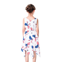 Girls Dress Flower Print Hanky Hem With Necklace Size 6-14 Years