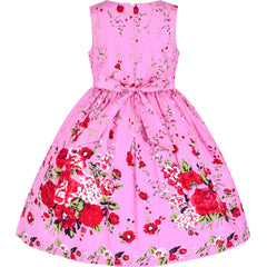 Girls Dress Rose Flower Double Bow Tie Party Size 4-12 Years