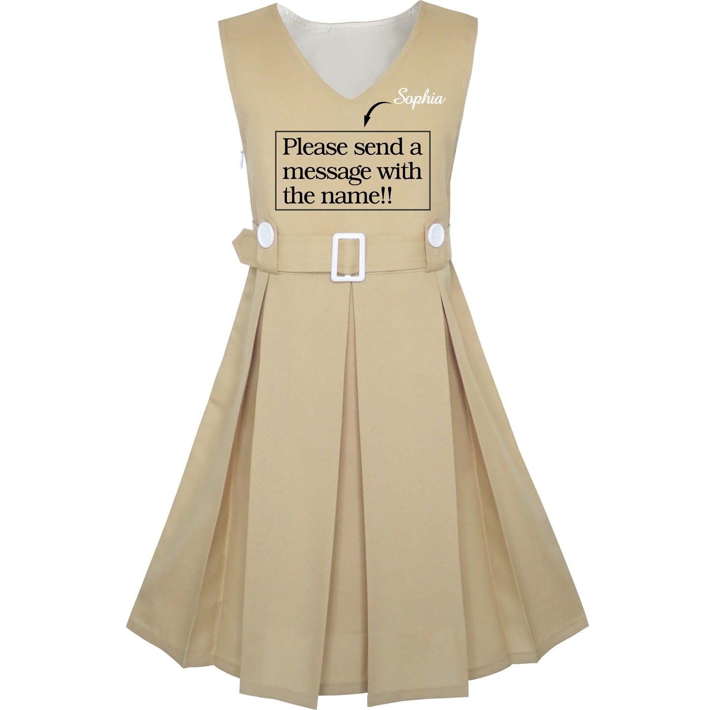 Girls Dress Khaki Button Back School Pleated Hem Size 6-14 Years