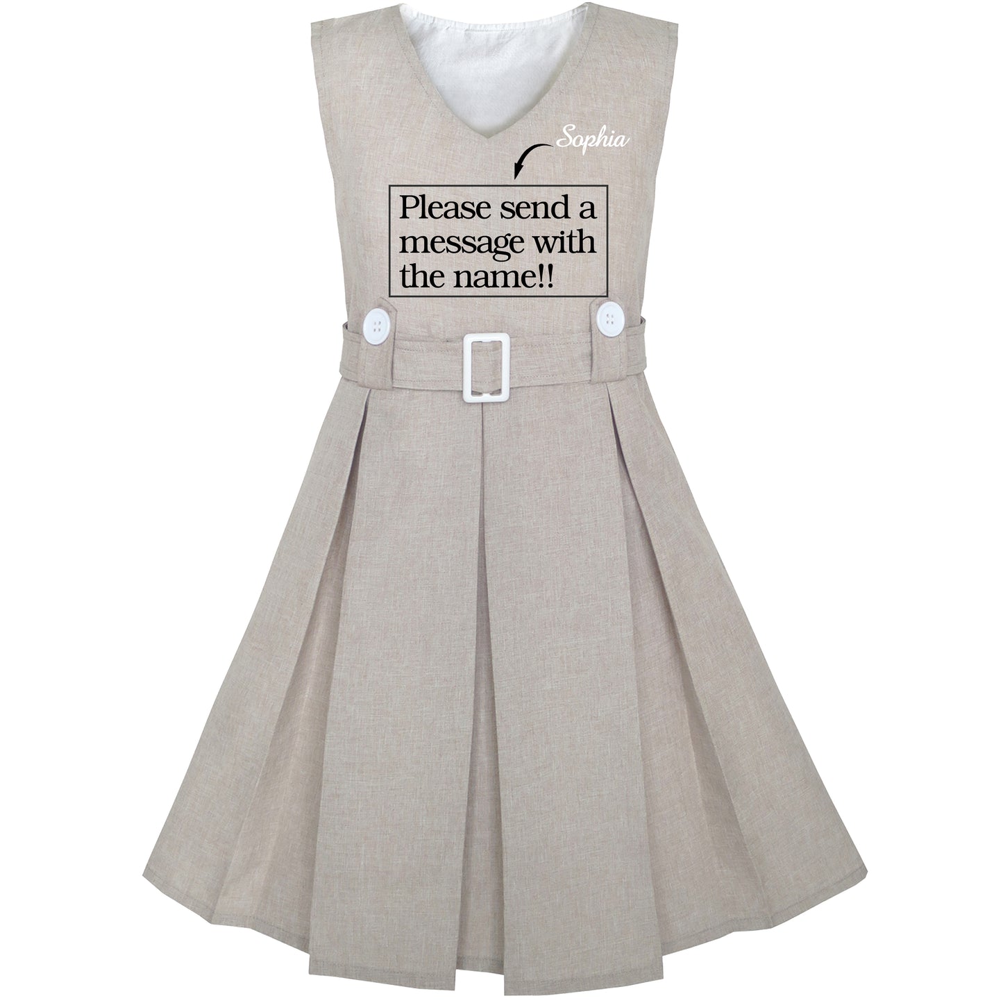 Girls Dress Khaki Button Back School Pleated Hem Size 6-14 Years